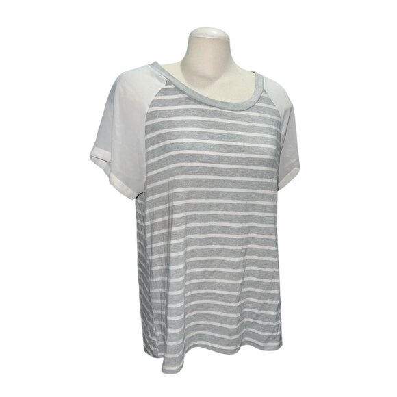 West Kei Womens Gray & White Striped Short Sleeve Raglan Top Size Large - Picture 1 of 11